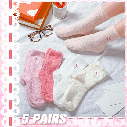 Geyoga 5 Pairs Fuzzy Socks for Women Cozy Spa Slipper Socks Coquette Preppy Stuff Soft Fluffy Home Sleeping Birthday Gift