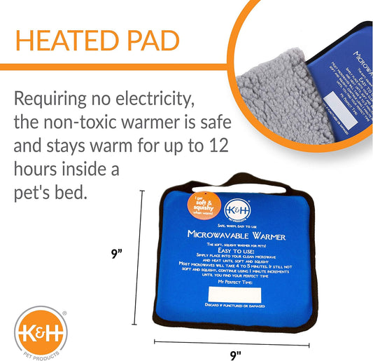 K&H Pet Products Microwavable Pet Bed Warmer, Multi-Purpose Heated Warming Pad for Cats and Dogs, Place Inside Any Pet's Favorite Bed, No Electricity Needed - 9 X 9in Blue