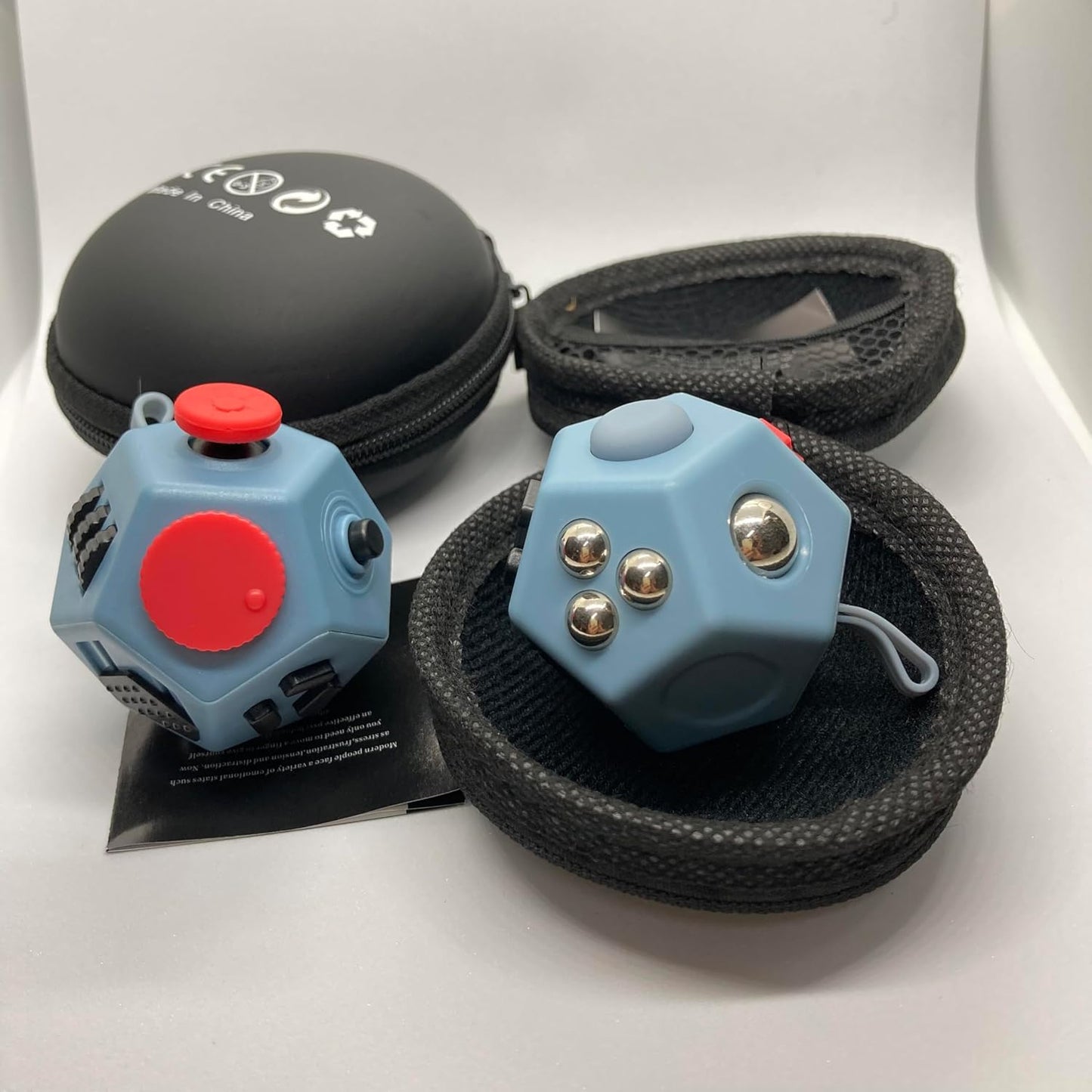 Small Fidget Toys Cube, Small Fidget Toy - 12 Sides Decompression Cube Anti Anxiety and Relief Stress Improve Focus Creative Unique Fidget Toy for Kids and Adults, with Carry Case(Black E1)