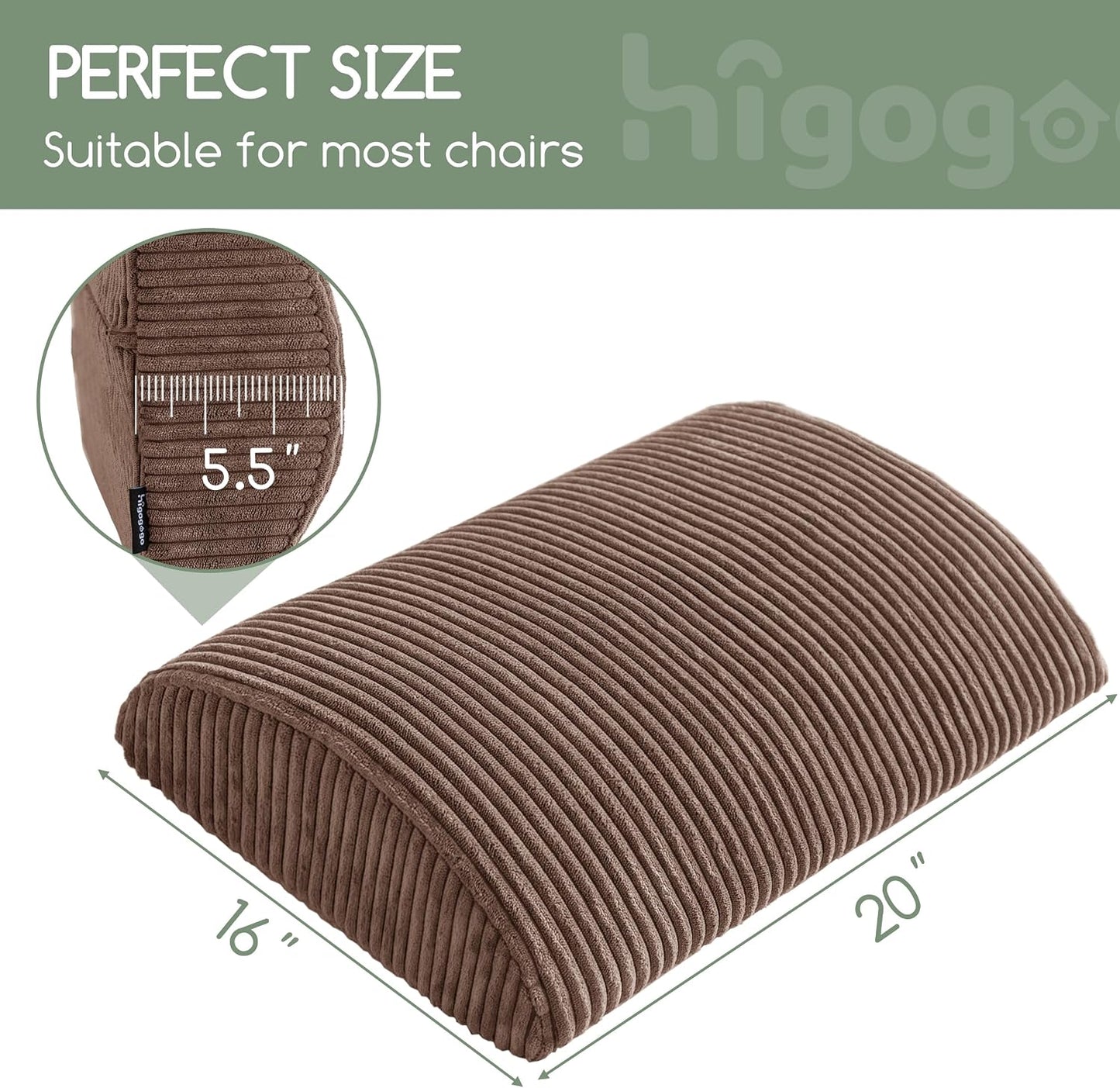 HIGOGOGO Lumbar Support Pillow for Recliner Chair/Accent Chair/Couch, Memory Foam Back Support Cushion for Elderly, Recliner Cushions for Back Rest, Pain Relief, Reading, Washable Cover, Dark Grey