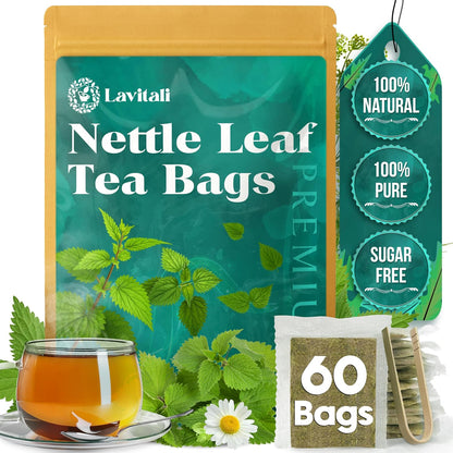 Lavitali, Nettle Leaves Tea Bags | 60 bags, 100% Pure Herbal Tea | Caffeine-Free, Mineral-Rich, Eco-Friendly Filter Bags | Daily Natural Botanical, Hot or Iced Herbal Infusion