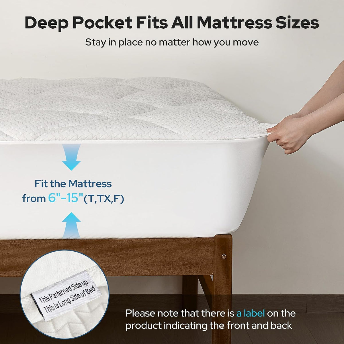 BEDLORE Waterproof Queen Mattress Pad, Breathable Mattress Protector with 6-18 Inch Deep Pocket, Quilted Fitted Mattress Topper Bed Cover, Noiseless & Machine Washable