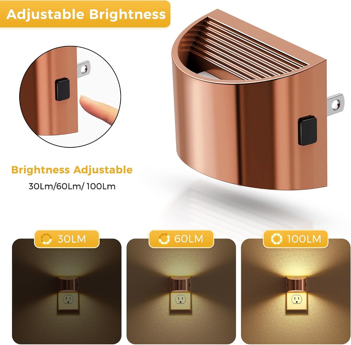 L LOHAS LED Night Light, Night Lights Plug into Wall with Dusk to Dawn Sensor, 3 Brightness Level, 2 Pack, 1600K Amber, White Housing