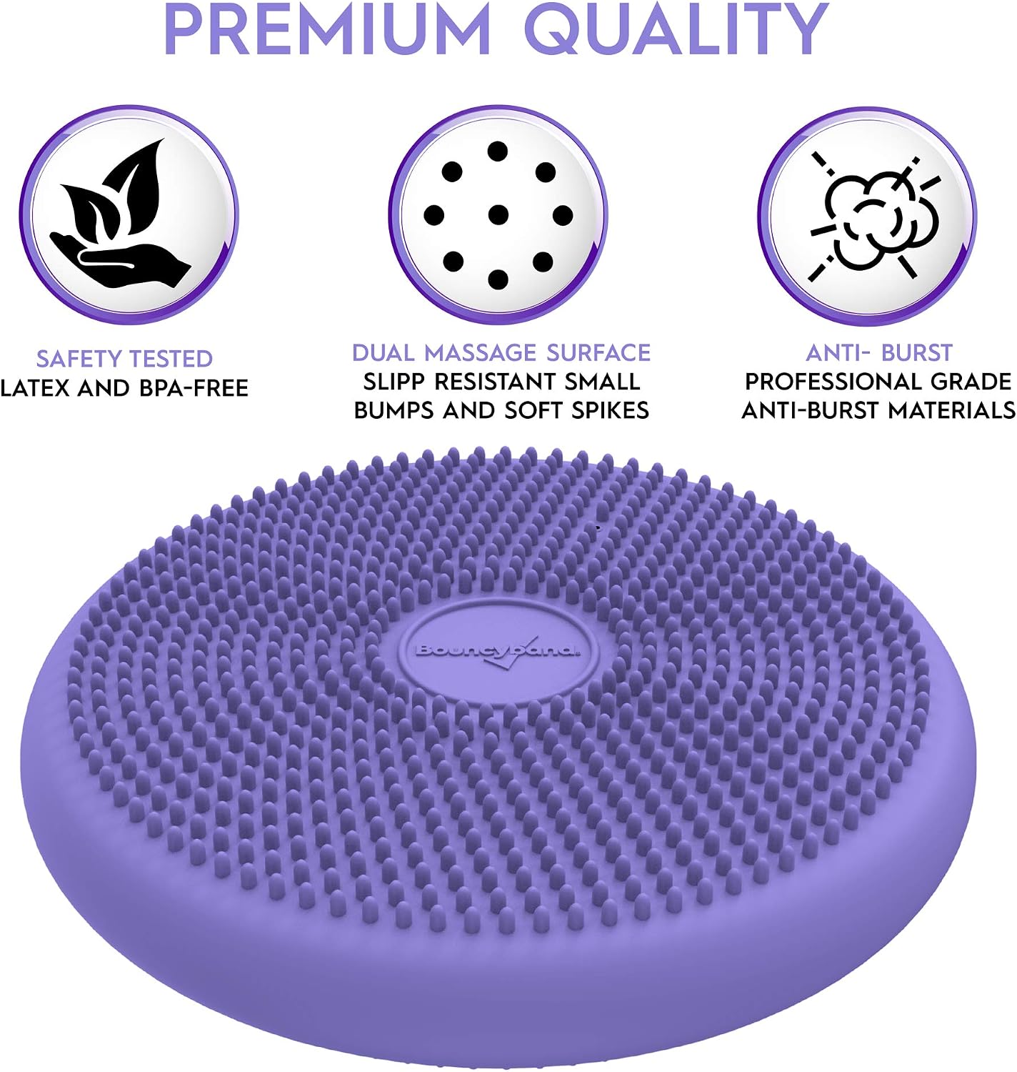 Bouncyband – Wiggle Seat – Purple, 13” D – Large Sensory Cushion for Kids Ages 6-18+ – Promotes Active Learning, Improves Student Productivity, Includes Easy-Inflation Pump
