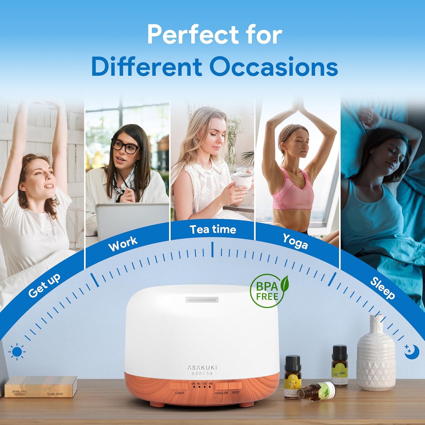 ASAKUKI Essential Oil Diffuser for Home, 500ML Aromatherapy Diffuser Humidifier with Remote Control, 7 Color LED Lights, Quiet Cool Mist Diffuser for Bedroom, Living Room, Office (White)
