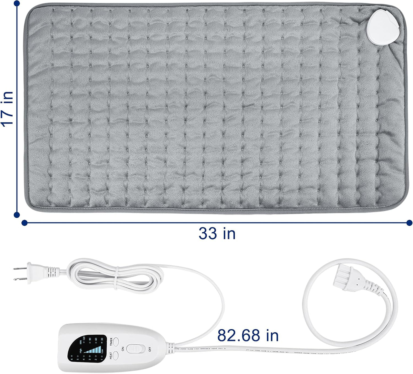 Electric Heating pad with 6 Heat Settings, Auto Shut Off, Dry Electric Heating for Back Neck Knee Arms Legs Shoulder Heat Pads for Christmas Birthday Father Mother's Day (24"X12", Gray Green)