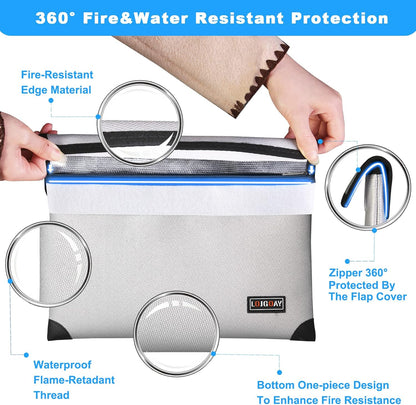 Fireproof Document Bag - with 5200°F Heat Insulated, Waterproof Fireproof Bag with Zipper, 8 Layers of Functional Materials, Fireproof Money Bag for Cash/Documents/Valuables, Fire bag 11"x7.7"