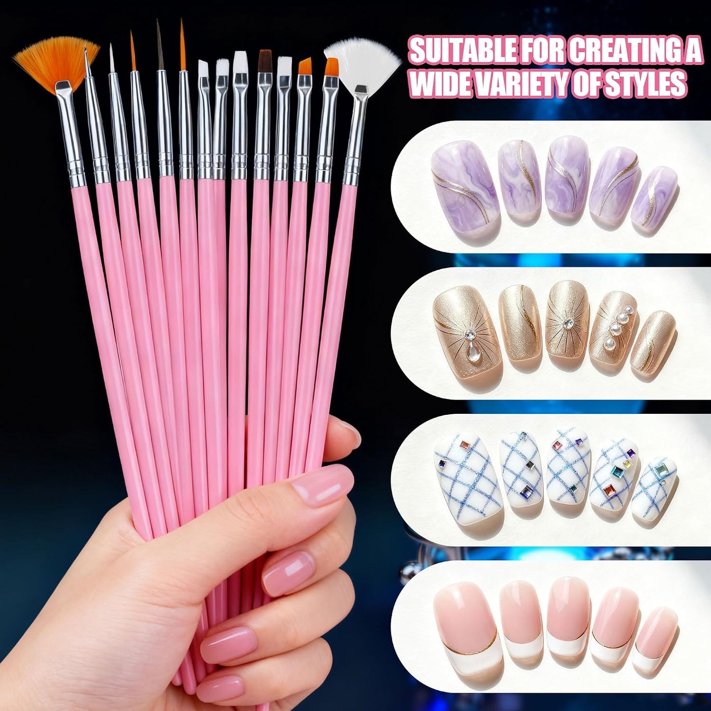 Artdone 31pcs Nail Art Brushes, Nail Art Tool Set, Dotting Tools, Dust Brush,Striping Brushes for Long Lines, Drawing Pen For Gel Polish Design supply