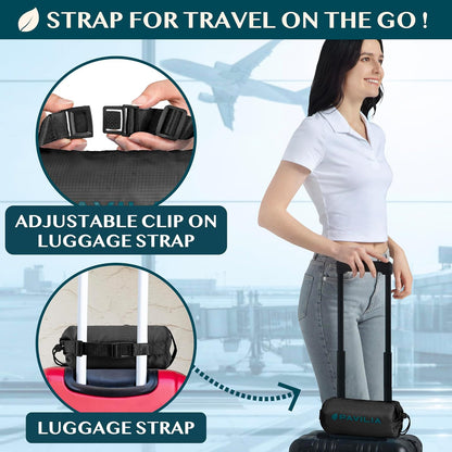 PAVILIA Travel Blanket Airplane Compact with Bag, Lightweight Soft Fleece Plane Blanket Long Flights, Camping Road Trips, Packable Travel Gift Essentials with Luggage Backpack Strap, 65x40, Purple