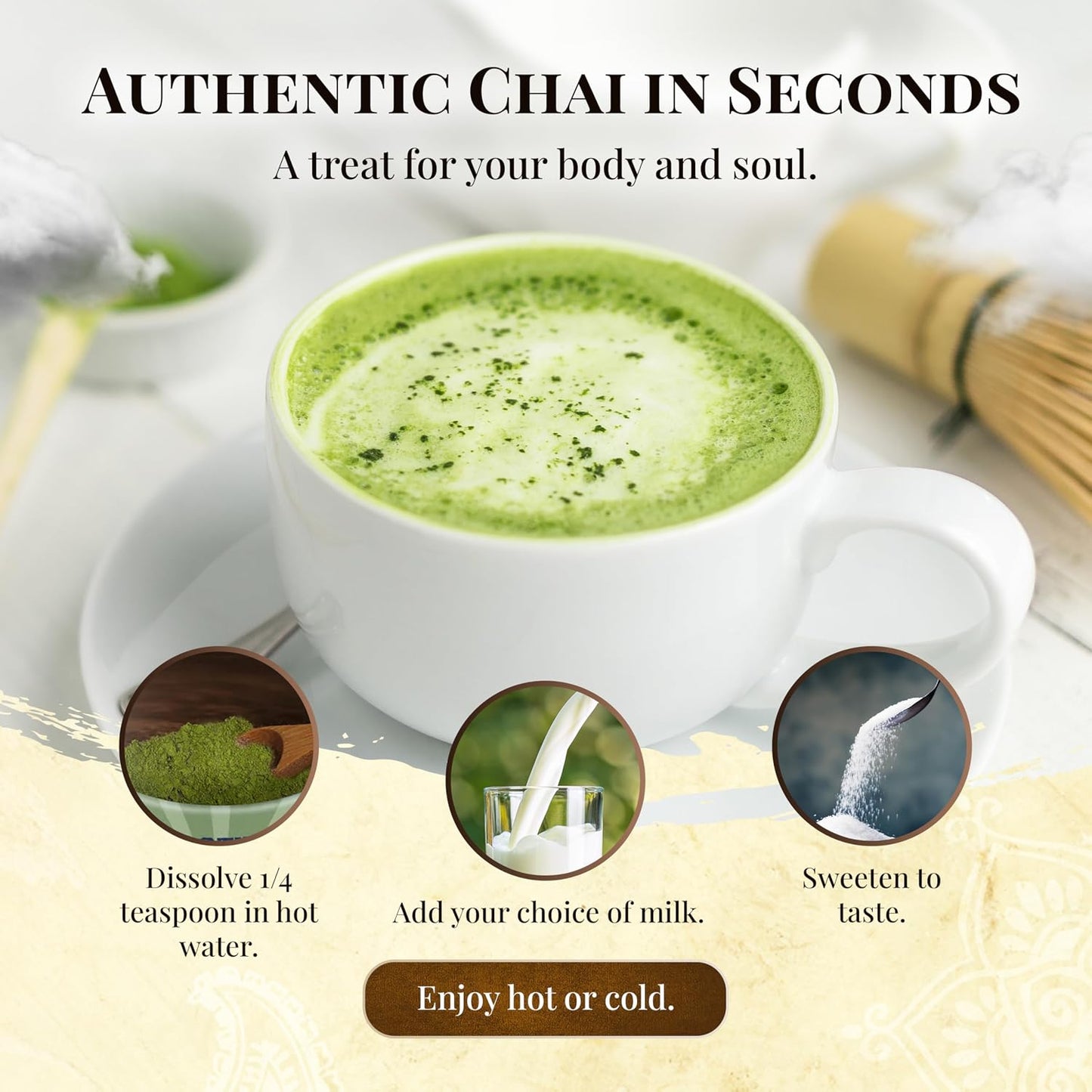 Blue Lotus Chai - Rooibos Flavor Masala Chai - Makes 65 Cups - 2 Ounce Masala Spiced Chai Powder with Organic Spices - Instant Indian Tea No Steeping - No Gluten