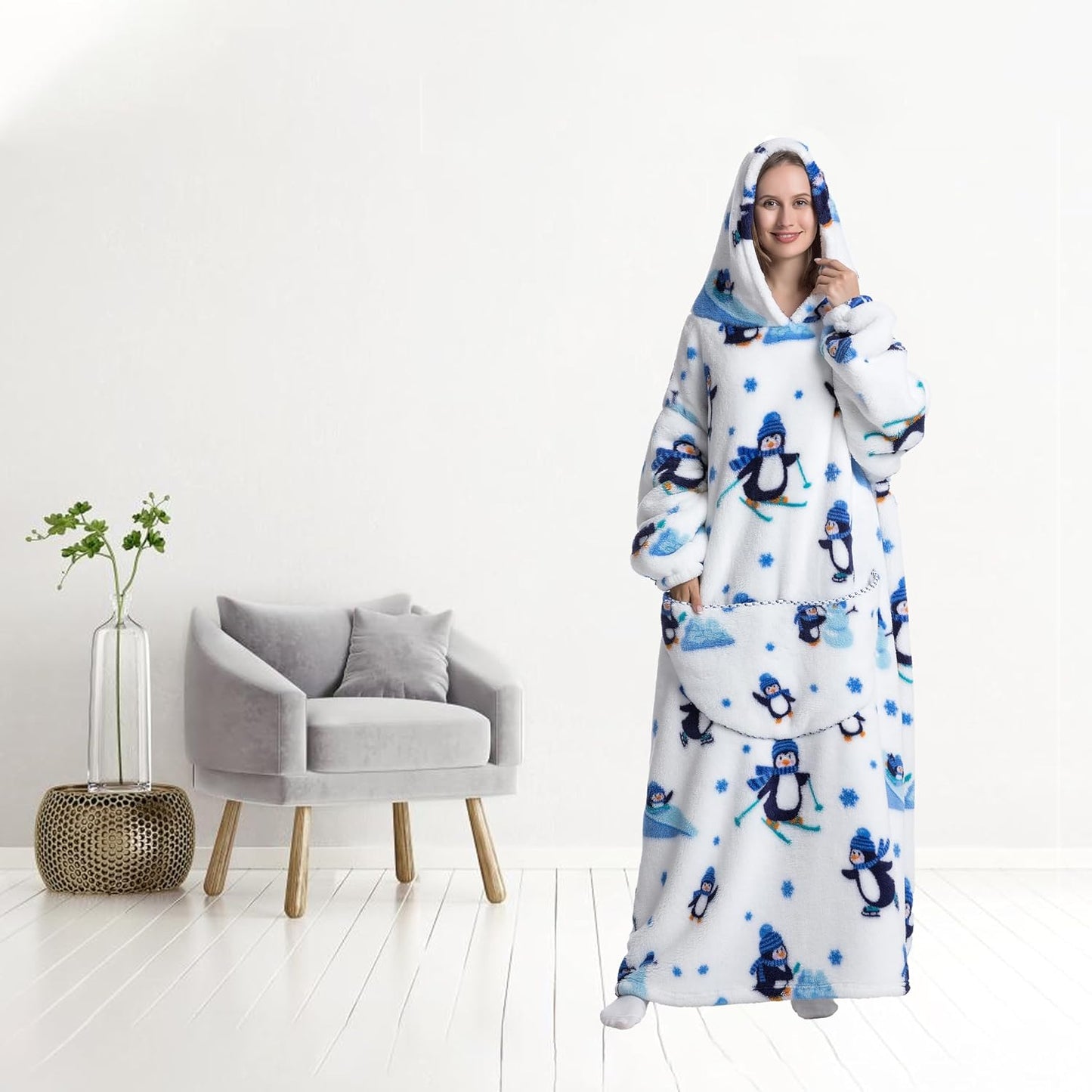 Capecage Blanket Hoodie, Long Hooded Blanket Sweatshirt as Birthday Gifts for Women Men, Long Wearable Blanket for Women Men.