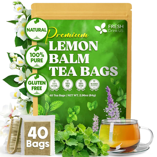 FreshDrinkUS, Lemon Balm Tea Bags | 40 Count |100% Pure Melissa officinalis – Naturally Herbal Tea | Caffeine-Free, Premium Quality, Refreshing Flavor, Sustainably Sourced
