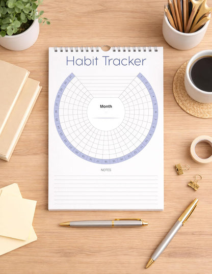 Habit Tracker Calendar (Undated 12 Month) with Silver Spiral Bound and Hanger, 7"x10" Habit Planner, Daily Weekly and Monthly Habit Tracker Journal, Habit Calendar, Colorful Layout.