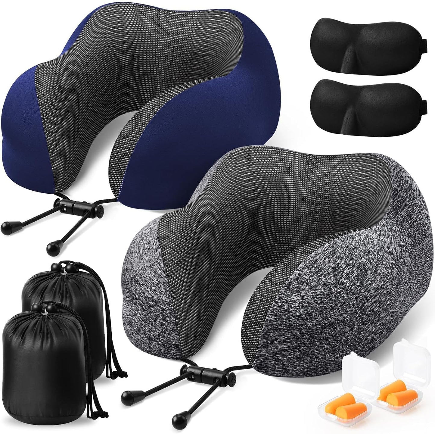 ExploreBliss Travel Pillow, Travel Pillows for Sleeping Airplane, Neck Pillow Airplane, Memory Foam Neck Pillow Set with Eye Mask, Earplugs and Storage Bag -Grey