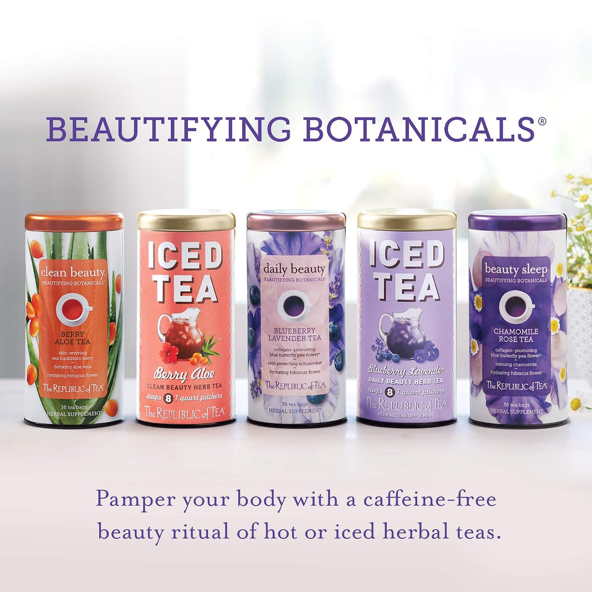 The Republic of Tea Beautifying Botanicals Clean Beauty Herbal Tea, 36 Ct