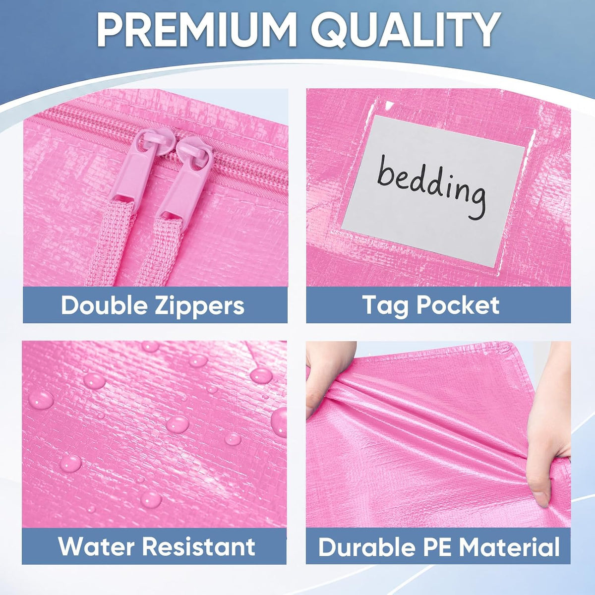 TICONN Extra Large Moving Bags Heavy Duty with Zippers & Carrying Handles, Durable Storage Bags Moving Boxes for Closet Organizers and Storage (Blue)