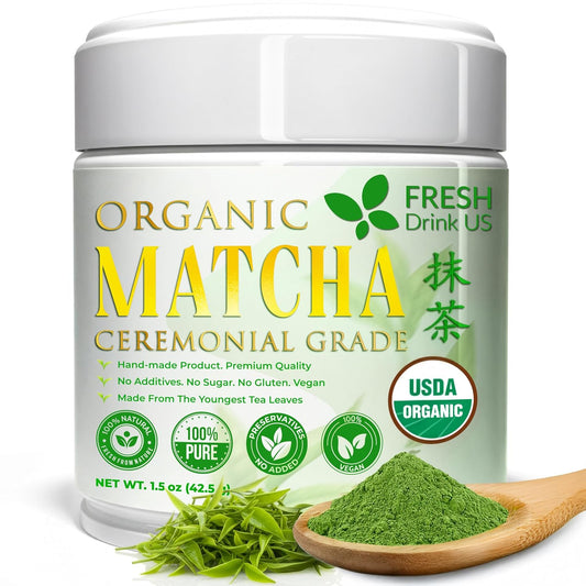 FreshDrinkUS, Matcha Latte Powder 16 oz – Premium Japanese-Style Blend for Smooth, Creamy Matcha Drinks – Perfect for Lattes, Baking, Smoothies & Daily Enjoyment. Vegan