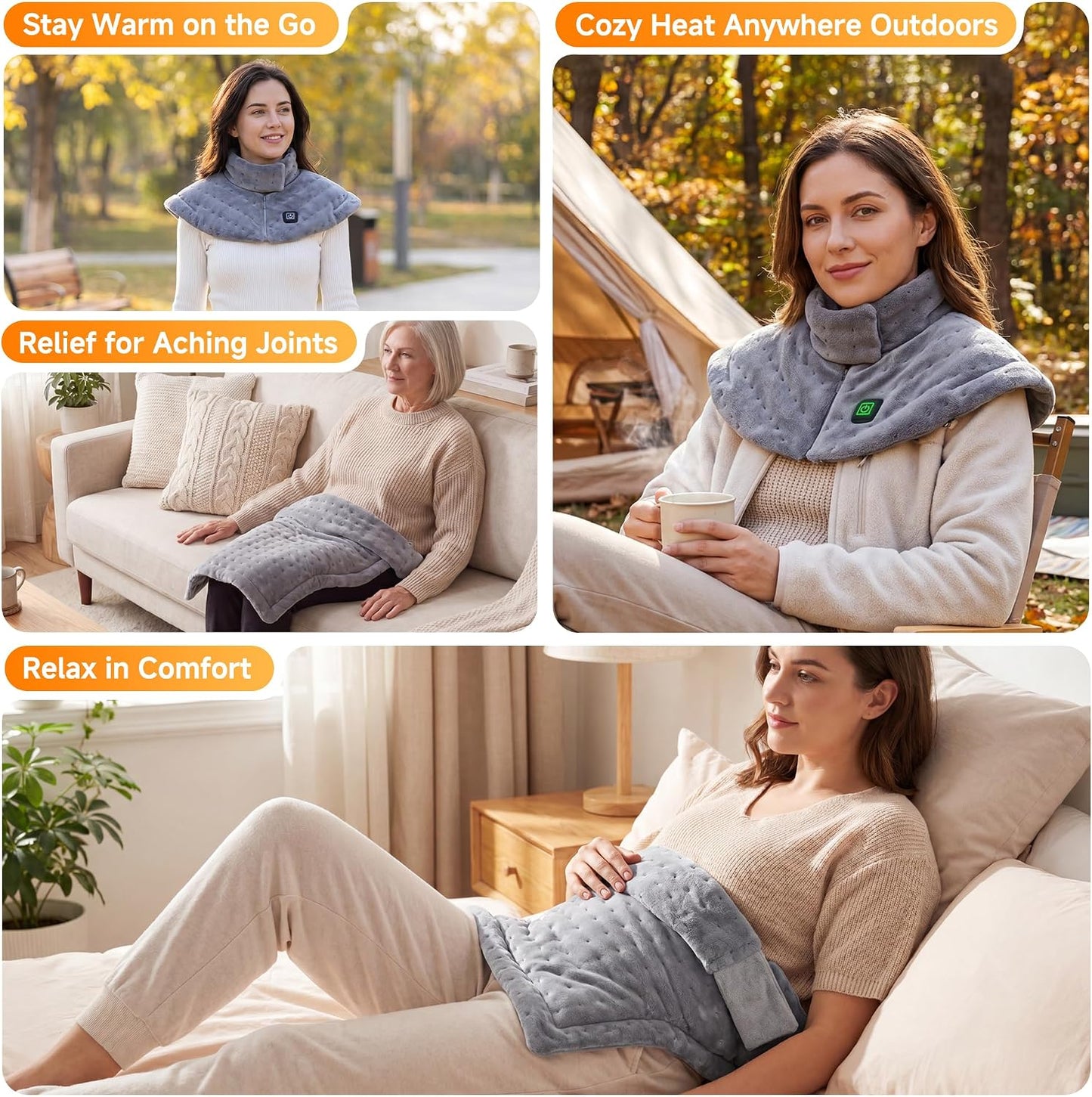 Portable Cordless Heating Pad for Neck and Shoulders Back, 10000mAh Battery - Rechargeable & Wireless, Electric Weighted Heated Neck Wrap & Neck Warmer, 3 Heat Settings, Birthday Gifts for Women Men