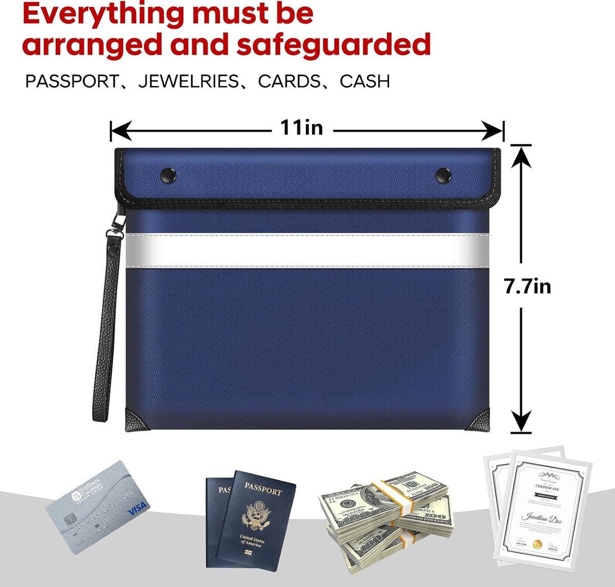 Fireproof Bag Dual Reflective Strips, Waterproof Zipper, 5200°F Heat