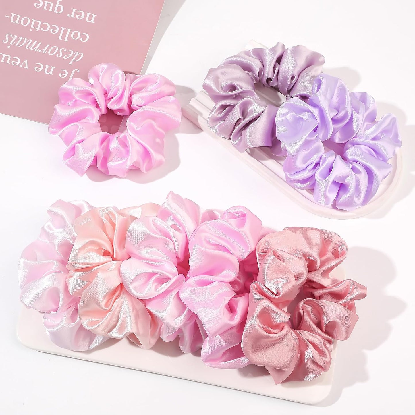 16 Pcs Scrunchies for Women - Black Satin Silk Scrunchies for Girls Hair Ties Elastics Bands Ponytail Holder Hair Accessories
