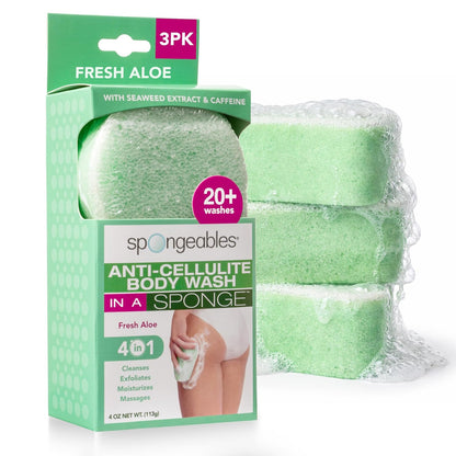 Spongeables Anti-Cellulite Body Wash in a Sponge, Moisturizer and Exfoliator, 20+ Washes