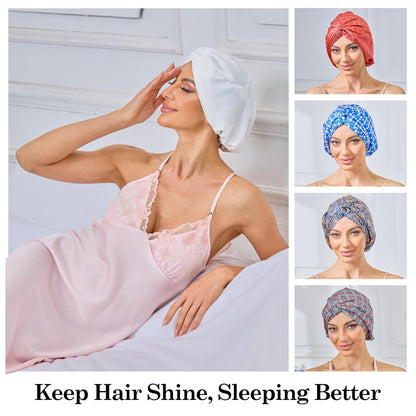 Adjustable Silk Satin Bonnet for Sleeping Hair Wrap, Double Layer Sleep Cap, Night Turban for Large Long Curly Braid Women Men Hair - Matcha Green