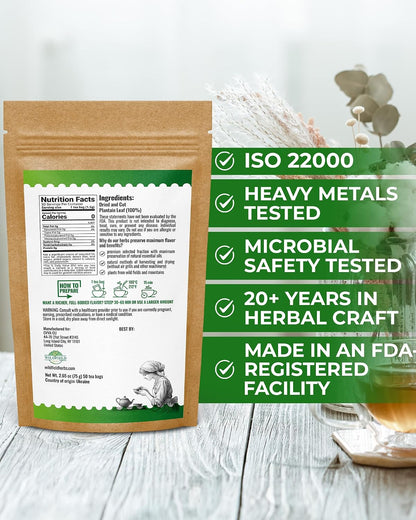 50 Bags Broadleaf Plantain Leaf Herb Tea (Plantago Majoris Folia) Plantain Leaves Tea - 50 Count 1.5 g Bags Llanten