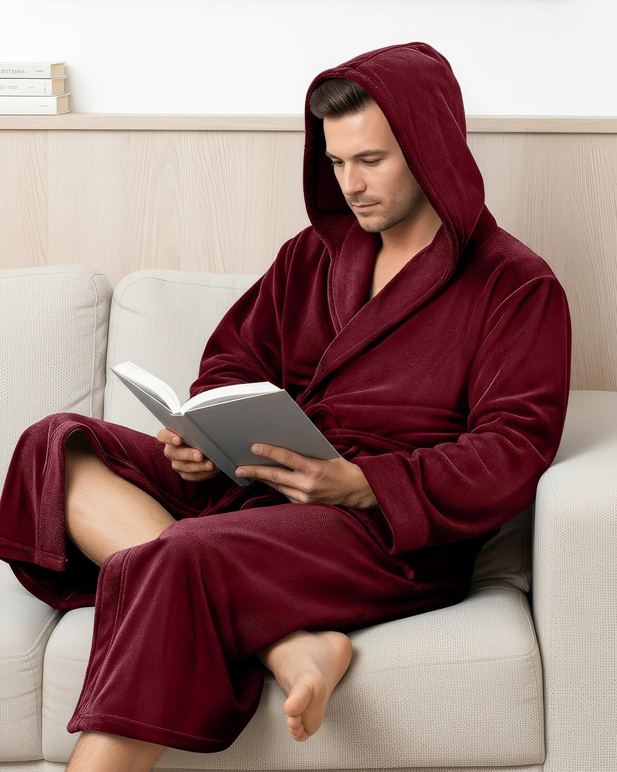 NY Threads Mens Robe with Hood, Luxury Plush Fleece Hooded Mens Bathrobe, Spa Bath Robe for Men