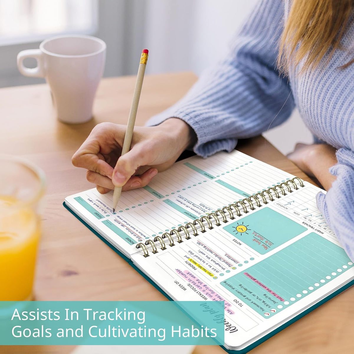 Taja Undated Weekly Planner, To Do List Notebook with Habit Tracker, A5