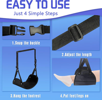 2-Pack Airplane Foot Hammock for Plane Travel - Travel Essentials Length Adjustable Airplane Foot Rest Under Desk -Long Flight Must Haves