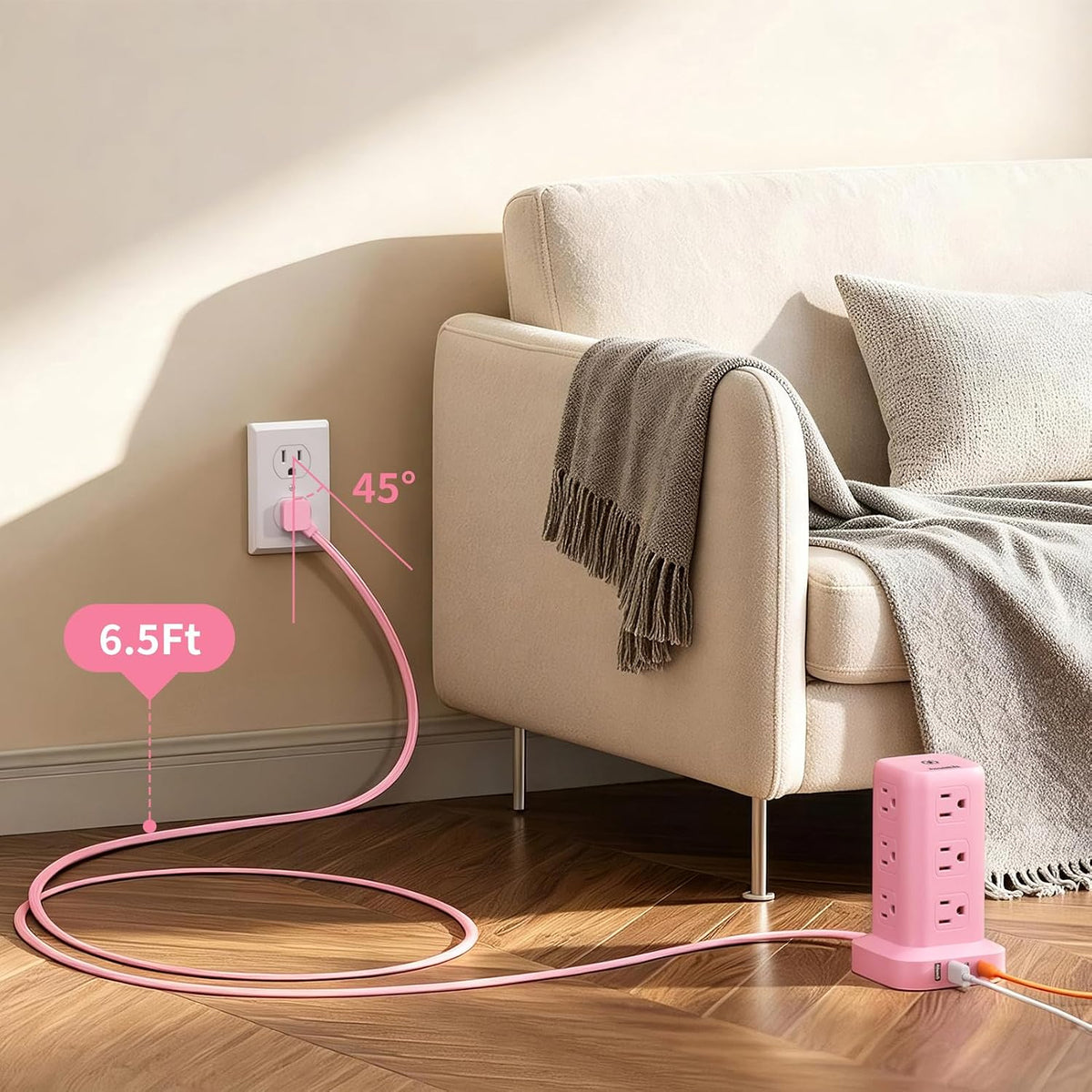 Extension Cord with Multiple Outlets, SMALLRT Power Strip Tower, Outlet Extender with 12 AC Outlets 4 USB, 6.5FT Extension Cord for Home Dorm Room, Office Supplies,Overload Protection