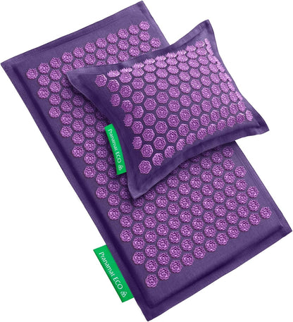 Pranamat Acupressure Large Mat and Pillow Set, Premium Acupressure Therapy for Pain Relief and Relaxation, Handcrafted in Europe with Sustainable and Natural Materials (Obsidian)