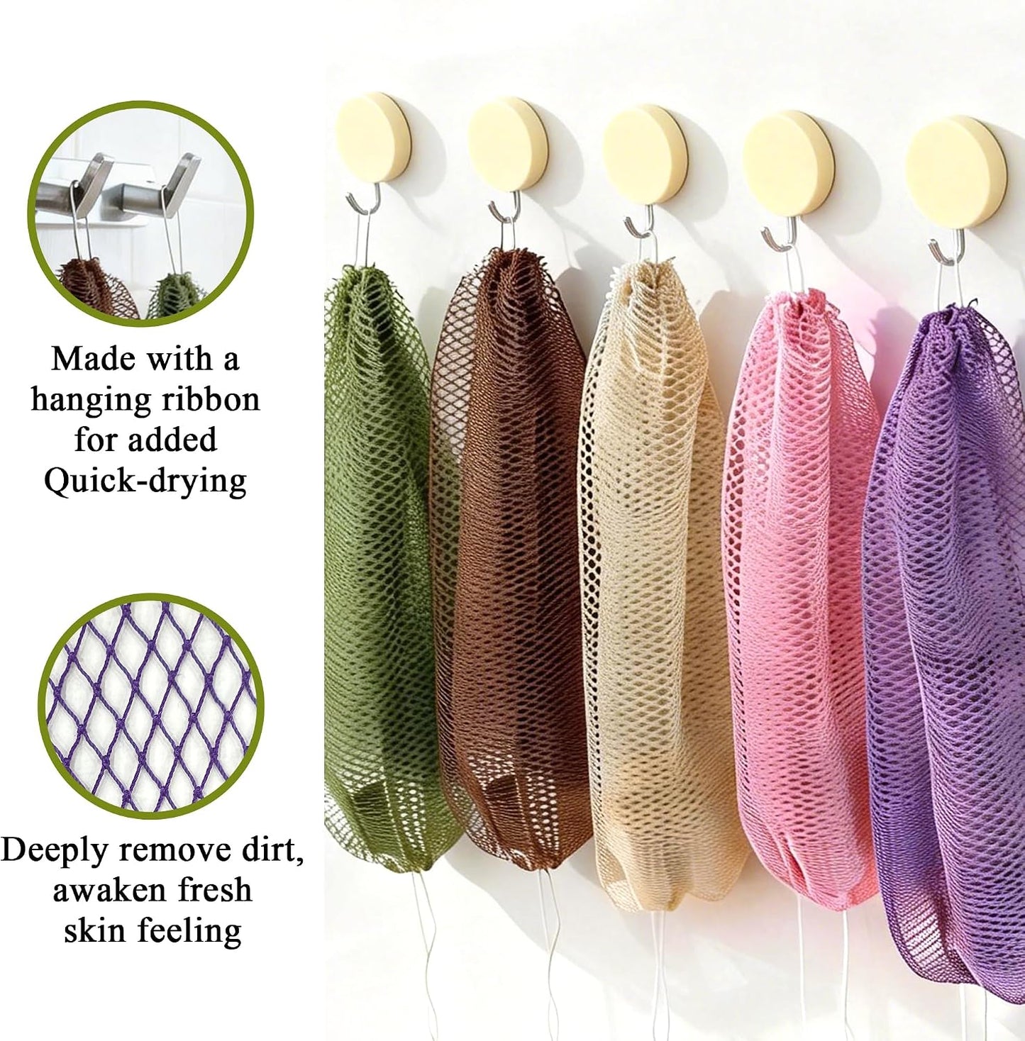 SubSahara Authentic African Net Sponge - 2 Pack Exfoliating Bath & Shower Loofah Sponge for Body & Face, Gentle Scrubber for All Skin Types, Travel, Durable Polyester (Olive Green & Light Green)