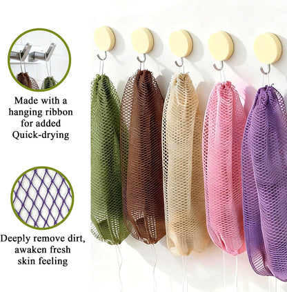 SubSahara Authentic African Net Sponge - 2 Pack Exfoliating Bath & Shower Loofah Sponge for Body & Face, Gentle Scrubber for All Skin Types, Travel, Durable Polyester (Olive Green & Light Green)