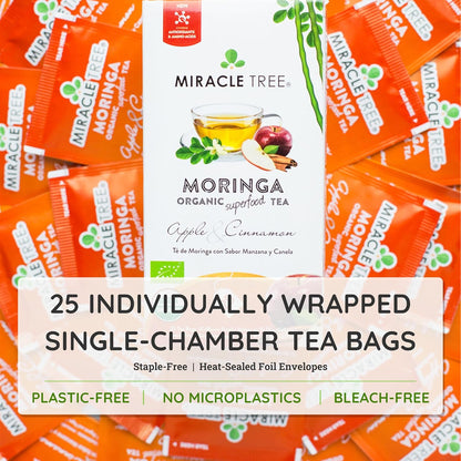 Miracle Tree Organic Moringa Tea, Apple Cinnamon, Caffeine-Free, 25 Bags