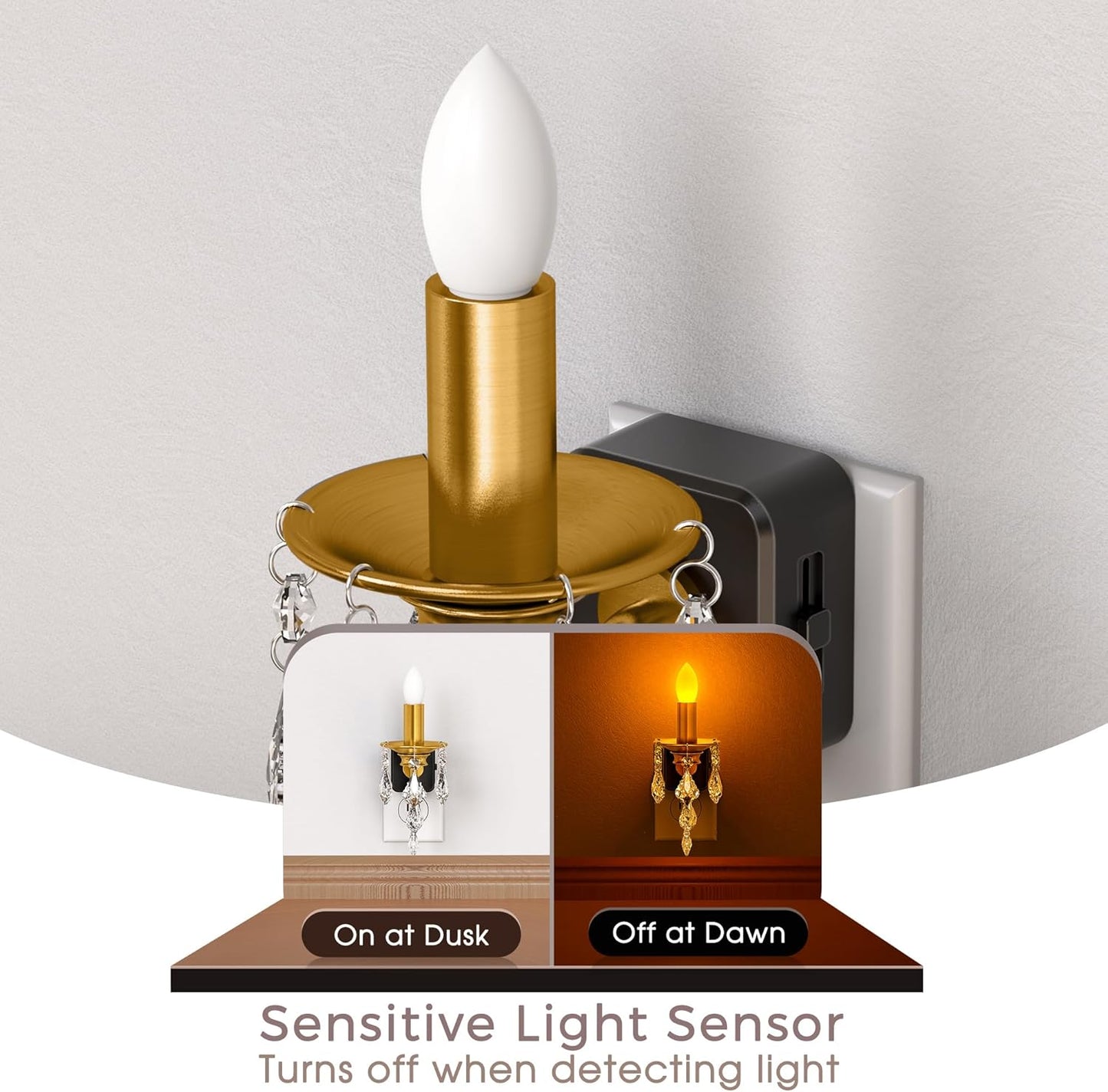 Briignite Flameless Candle Night Light, 2 Pack, Night Lights Plug into Wall, Candle Nightlight with Light Sensor, 0-100LM Dimmable LED Night Light Plug in, 1800K Amber Nightlight for Hallway Bathroom