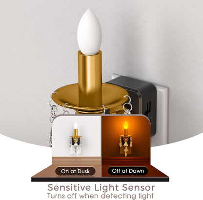 Briignite Flameless Candle Night Light, 2 Pack, Night Lights Plug into Wall, Candle Nightlight with Light Sensor, 0-100LM Dimmable LED Night Light Plug in, 1800K Amber Nightlight for Hallway Bathroom