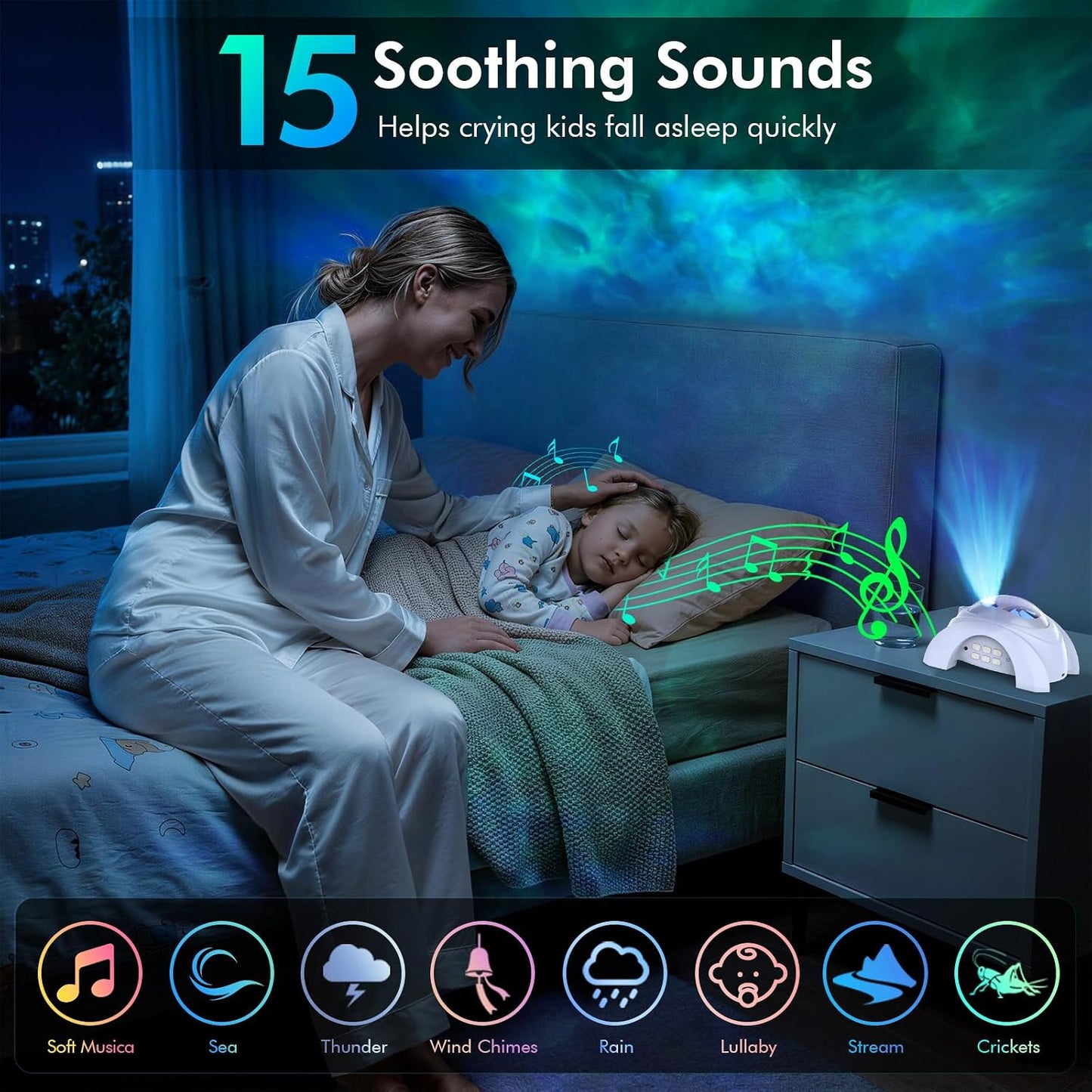 Rossetta Dual Lens Galaxy Projector, Star Projector for Bedroom with 58 Light Effects, Night Light Projector with White Noise & Bluetooth Speaker, Remote Timer, Room Decor Gift for Kids Adults Teens