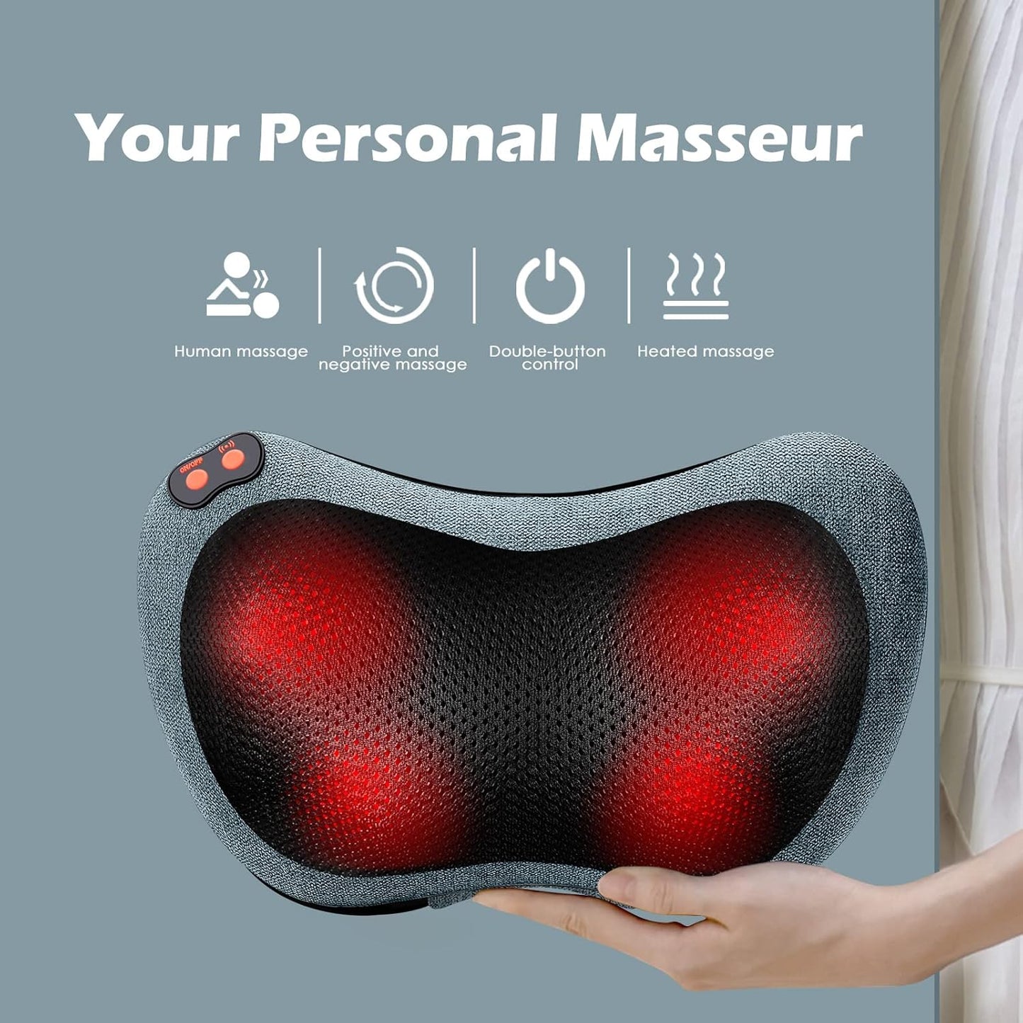 Papillon Back Massager with Heat, Shiatsu Deep Tissue Massage for Neck, Shoulder, Upper & Lower Back Pain Relief, Electric Kneading 3D Massager Pillow,Gifts for Women,Men,Mother,Her (Gray)