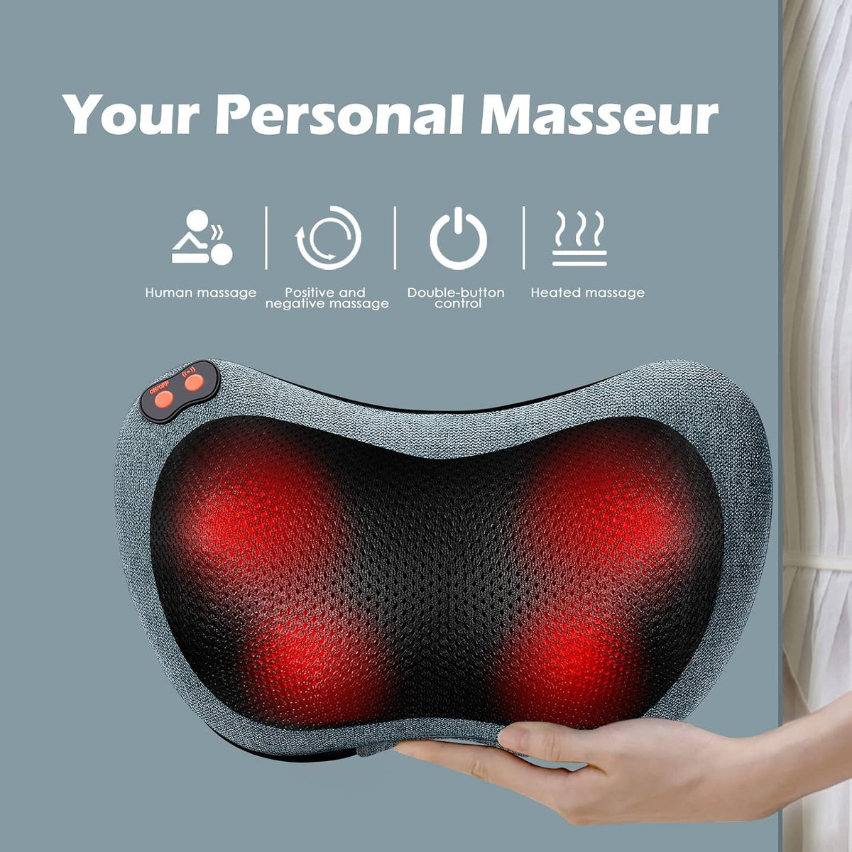 Papillon Back Massager with Heat,Shiatsu Pillow for Body Pain Relief Gray