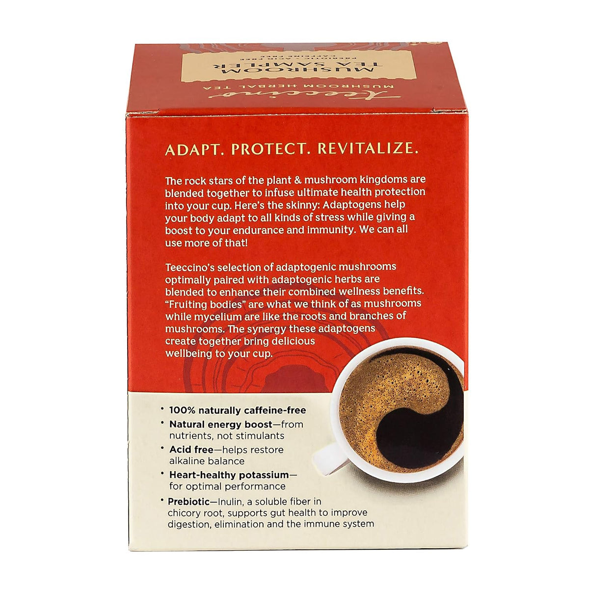 Teeccino Mushroom Herbal Tea - Mushroom Adaptogen Tea Sampler - 12 Tea Bags - Support Your Health With Mushrooms and Adaptogenic Herbs, Prebiotic, Caffeine Free, Acid Free