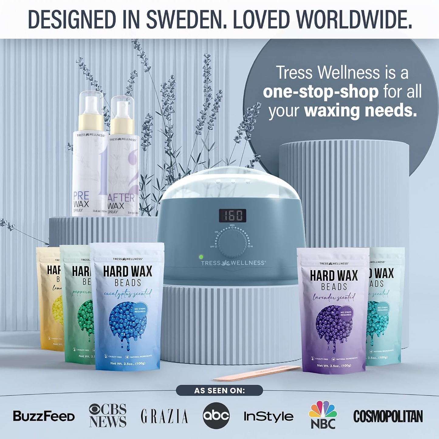 Tress Wellness Award Winning Waxing Kit for Sensitive Skin, Safe for Face & Skin, Easy to Use, At-Home Kit for Face, Bikini, Brazilian & Full Body - Digital Display, Black Purple Flower