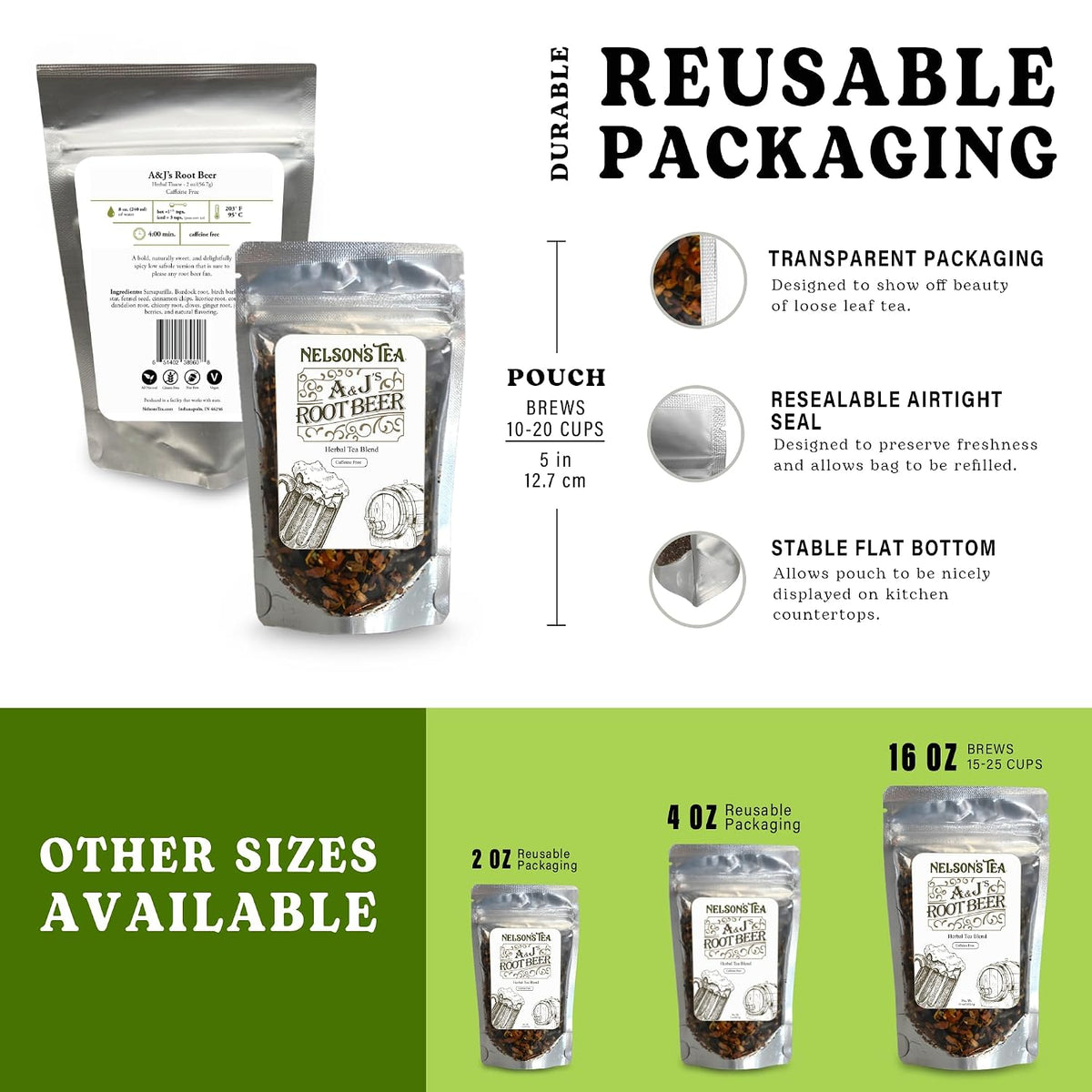 Nelson's Tea AandJ's Root Beer Sarsaparilla Loose Leaf Harmonious Tea, 2 oz