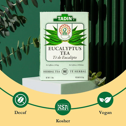 Tadin Eucalyptus Tea, Herbal Tea, Caffeine Free, 24 Tea Bags Per Box, Pack of 6