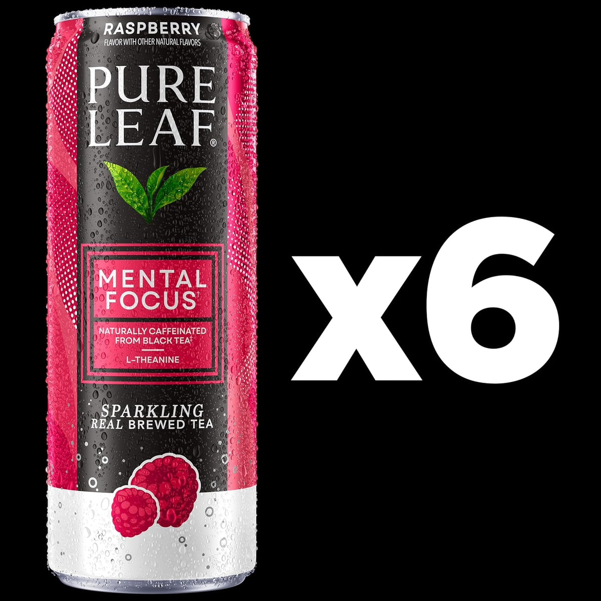 Pure Leaf Mental Focus Sparkling Real Brewed Iced Tea, Raspberry, 12 fl oz Cans, Caffeine, L Theanine, Zero Sugar, Zero Calories