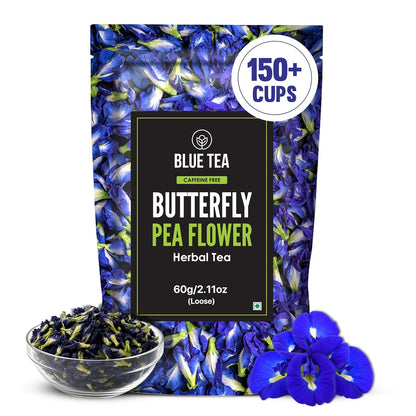 BLUE TEA - Butterfly Pea Flower Tea - 2.11 Oz (150+ Cups) | Antioxidant Rich | Chemical Free - Herbal Tea - Caffeine free - Non Bitter - No Preservatives | Zipper Pack