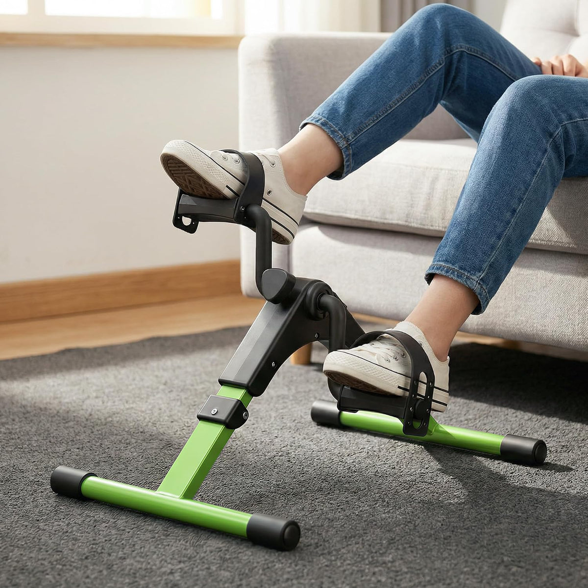 Pedal Exerciser Desk Exercise Bike Leg and Arm Bike with LCD Monitor Foldable (black/green)