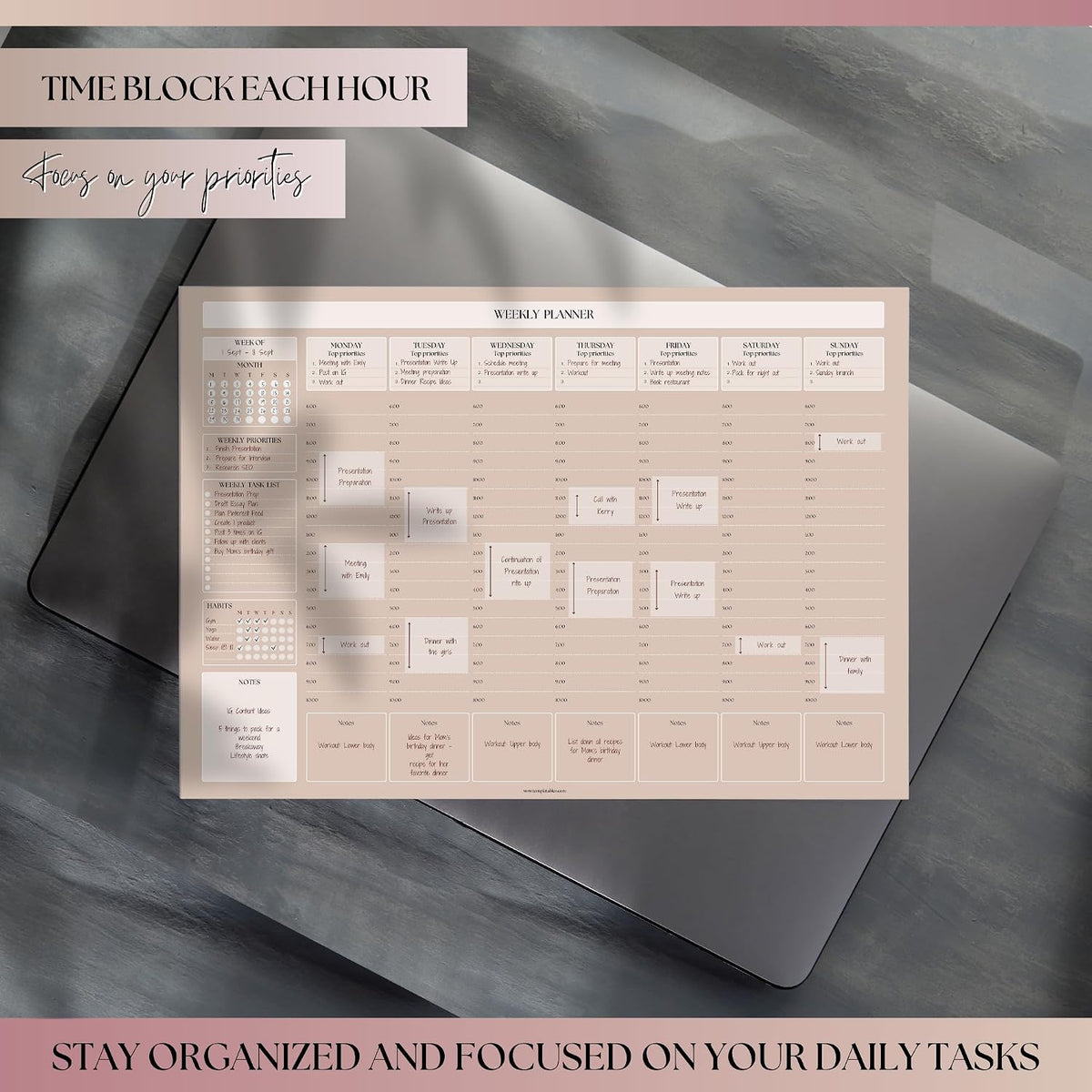 Weekly Hourly Planner Notepad, Daily Planner Desk Pad, Weekly Schedule, To Do List Note Pad, ADHD Planner | 50 Undated Tear Away Sheets | A4 (Rainbow)