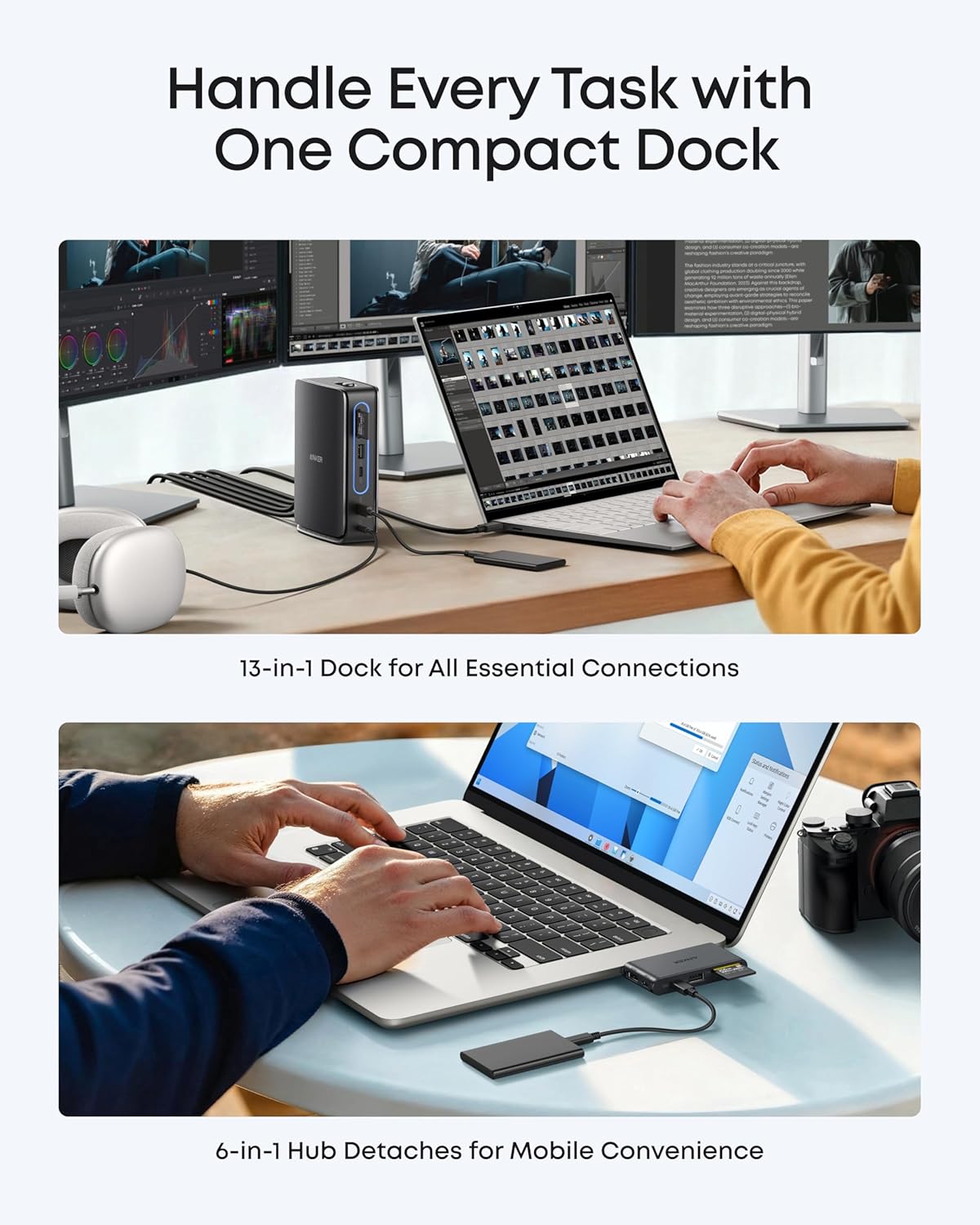 Anker Nano Laptop Docking Station, 13in1 Dock with Detachable 6in1 USBC Hub