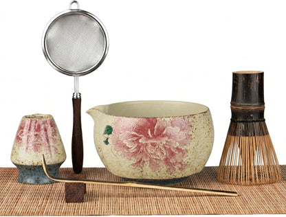 Matcha Whisk Set, 7-Piece Matcha Kit with Ceramic Bowl, Bamboo Whisk, Scoop, Sifter, Holder & Bamboo Mat – Premium Matcha Tea Set for Beginners & Matcha Lovers